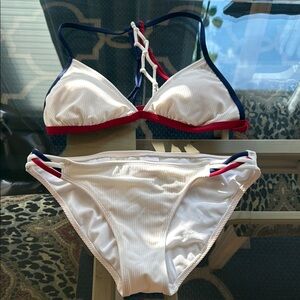 Xhilaration White and Red Bikini Set with Nautical Accents